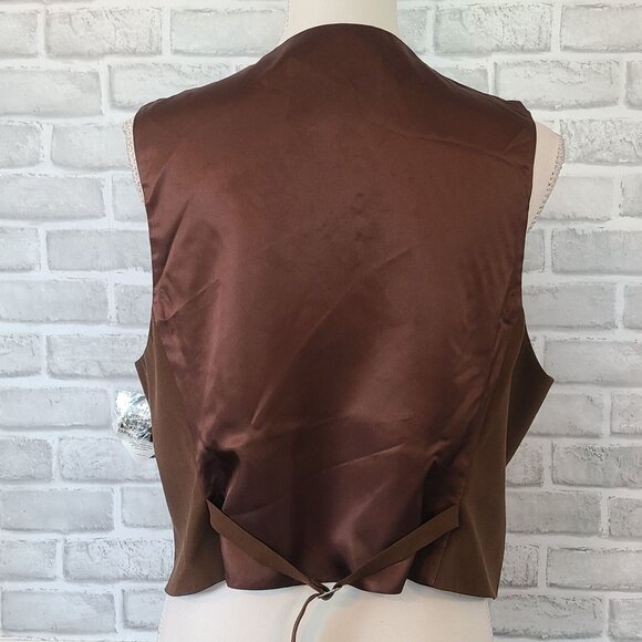Vintage Wool Satin Brown Embroidered Vest NEW NOS Women 14 Western Acadamia - Picture 3 of 8